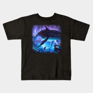 Whale floating in the city Kids T-Shirt